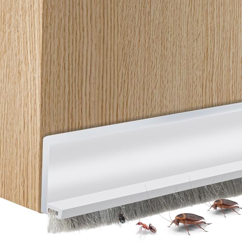 2 Pcs Door Sweep for Bottom of Door ,Integrated under Door Draft Stopper with Brush ,Weather Stripping with Self Adhesive,Under Door Seal for Protection Against Dust,Cold,Heat,Noise 39.37"L/2"W(white) - color: White, size: Large