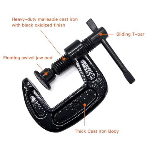 1-Inch C-Clamp Set, Heavy-Duty Cast Iron C-Clamps with 0.8-Inch Throat for Woodworking, Welding, and Building(4Pcs) - color: Black