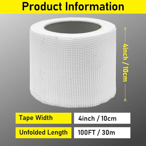 Drywall Joint Tape, 4" 100 Feet Self-Adhesive Encrypted Fiberglass Drywall Repair Mesh Tape for Wall Cracks and Seam Patch - size: 4" x 100ft