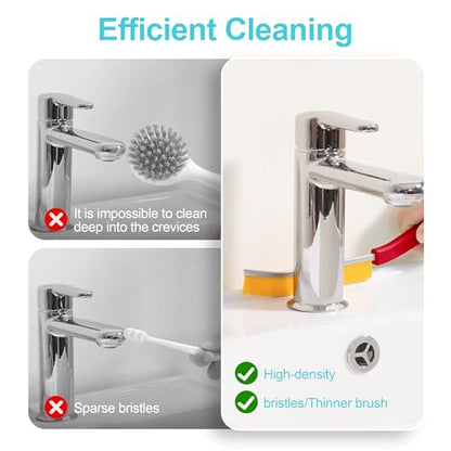 JOYMOOP 4 Pack Crevice Cleaning Brush, Red Hard Bristle Grout Brush, House Cleaning Supplies, Magnetic Gap Cleaning Brush for Kitchen, Bathroom, Window, Toilet, Multifunctional Cleaning Tools - color: Red, size: 4 Pack