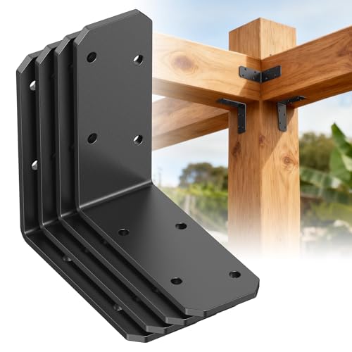 3"x3"x1.2" Steel L Bracket, 90 Degree Metal Iron Corner Brace - Right Angle Joist Brackets for Wood Shelves, Desk, Fence, Furniture Repair (Black-4 Pcs) - color: Black-4 Pcs