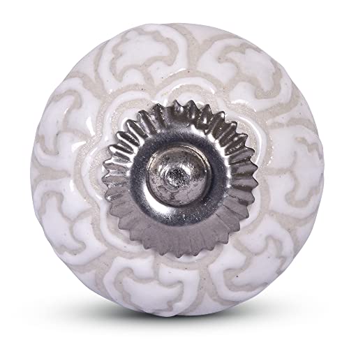 Mela Artisans 12-Pack Ceramic Kitchen Cabinet Knobs - Sweet Pea White | Decorative Pull Handles for Dresser Drawers | Reversible Metal Backplate | 1.57” Diameter - color: White