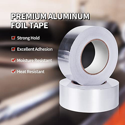 TAPEBEAR Aluminum Foil Heat Shield Tape 2inch x 65Yards, Aluminized Fiberglass Cool Tape 5.5mil Thick Heat Resistant Tape Thermal Barrier for Air Dryer Vent, HVAC, Heating Unit, Hose and Pipe, 196Ft - size: 2inch x 65yard