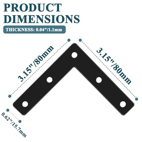 12 Pcs 3.15" x 0.62" L-Shape Corner Brace Brackets, 90°Angle Flat Mending Repair Plates Corner Brackets with Screws, Black - size: 3.15", style: L-Shape
