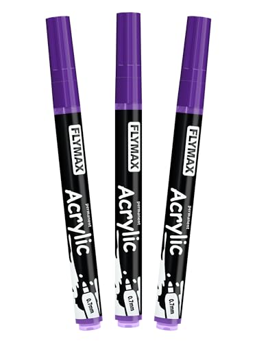 FLYMAX Purple Marker Paint Pens - Permanent Marker Pens Purple Acrylic Paint Water-Based 0.7mm Fine Tip Waterproof Quick-Drying (3 in 1Pack) - color: Purple