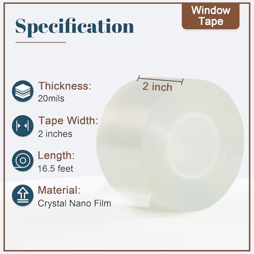 Window Sealing Tape 2 Inch x 16.5 FT Transparent Weather Stripping Residue-Free Clear Window Insulation Caulk for Windows ac Insulation Shower Glass Gaps Tape Door Windproof (2 Inch x 16.5FT) - style: 2 Inch x 16.5FT