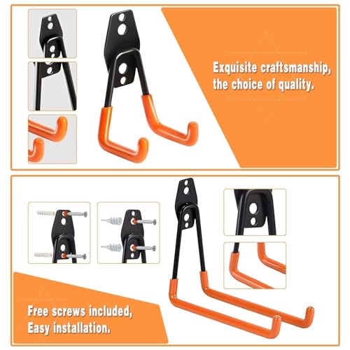Steel Garage Storage Hooks - 32 Pack Anti-Slip Coating, Heavy Duty Wall Mount Wall Hooks for Hanging Bike, Ladder, Garden Tools, Power Tools, Bulk Items Ropes, Utility Garage Organization Housolution - size: 32pcs - Orange