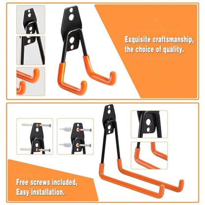 Steel Garage Storage Hooks - 32 Pack Anti-Slip Coating, Heavy Duty Wall Mount Wall Hooks for Hanging Bike, Ladder, Garden Tools, Power Tools, Bulk Items Ropes, Utility Garage Organization Housolution - size: 32pcs - Orange