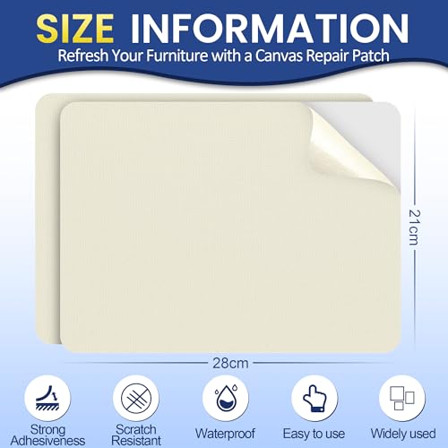 Self-Adhesive Canvas Repair Tape, 8.3" x 11" Waterproof Canvas Repair Patch, Fabric Patch Repairs Kit for Furniture, Tents, Sunbrellas, Boat Covers Awnings, Couches, Clothes, Bags Beige&White - color: Beige&White, size: 8.3" x 11"