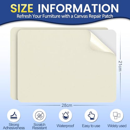 Self-Adhesive Canvas Repair Tape, 8.3" x 11" Waterproof Canvas Repair Patch, Fabric Patch Repairs Kit for Furniture, Tents, Sunbrellas, Boat Covers Awnings, Couches, Clothes, Bags Beige&White - color: Beige&White, size: 8.3" x 11"