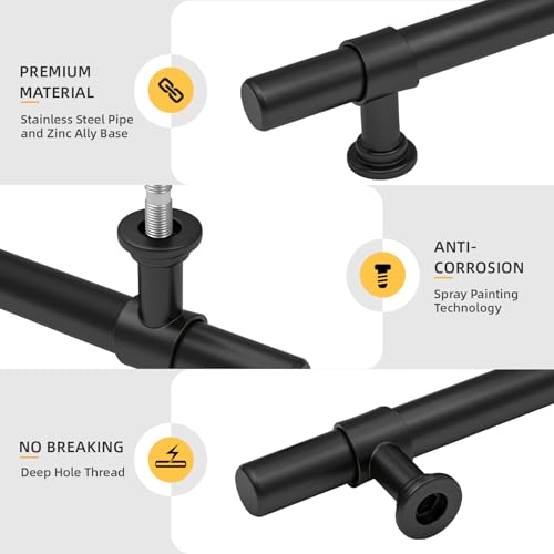 Goldenwarm 3 1/2 inch Black Cabinet Pulls 10 Pack Black Drawer Pulls - LST18BK90 Rustic Kitchen Cabinet Hardware T Bar Hardware for Dresser Drawer Cupboard Bathroom - color: Black, size: 3-1/2 in Hole Center (90mm)