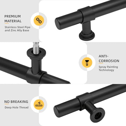 Goldenwarm 3 1/2 inch Black Cabinet Pulls 10 Pack Black Drawer Pulls - LST18BK90 Rustic Kitchen Cabinet Hardware T Bar Hardware for Dresser Drawer Cupboard Bathroom - color: Black, size: 3-1/2 in Hole Center (90mm)