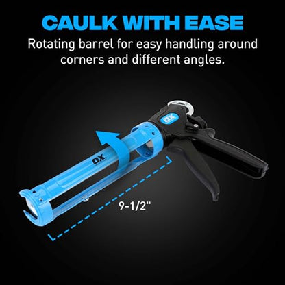 OX Pro Heavy Duty Caulk Gun - 10 oz Manual Caulking Gun with Dual 24:1/12:1 Thrust Ratio - Best Caulk Gun for Sealant & Adhesive - Pistola De Calafateo - size: 10 oz - Dual Thrust