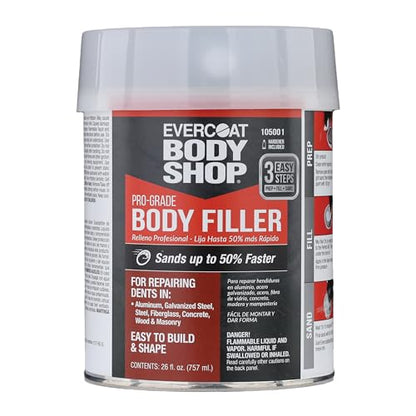 Evercoat Body Shop 105001 Pro-Grade Body Filler, Fast Drying and Lightweight Multipurpose for Dents in Aluminum, Fiberglass & More, Easy Mix Hardener Included 26 Fl Oz. - size: 26 Fl Oz., style: Body Filler