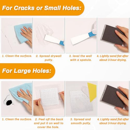 Drywall Repair Kit, Wall Surface Hole Patch Repair Kits with 12OZ White Putty Hole Filler, Fix Wall Surface and Creak Damage with Scraper, Sanding Pad Fill Quick and Easy Solution - color: 12OZ White Wall Repair Putty Patch Kit