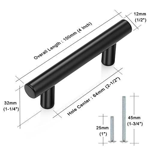 Probrico (5 Pack 2-1/2 inch Center-to-Center Black Bar Cabinet Pulls, 2 1/2 inch Drawer Pulls, Modern Cabinet Hardware Kitchen Cabinet T Bar Handles Dresser Knobs Set - color: Black, size: hole center 2-1/2"