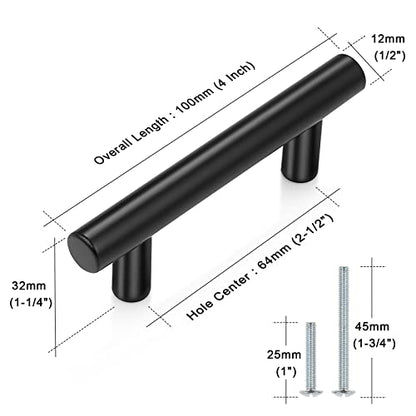 Probrico (5 Pack 2-1/2 inch Center-to-Center Black Bar Cabinet Pulls, 2 1/2 inch Drawer Pulls, Modern Cabinet Hardware Kitchen Cabinet T Bar Handles Dresser Knobs Set - color: Black, size: hole center 2-1/2"