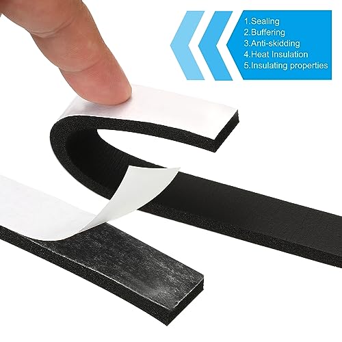 PATIKIL Foam Weather Stripping for Doors, 2 Rolls 5/8" W x 3/16" T Foam Seal Tape Adhesive Insulation Strip for Door Window Air Conditioning, Black(13 Ft Total Length in 2 Rolls) - size: 5/8" W x 3/16" T