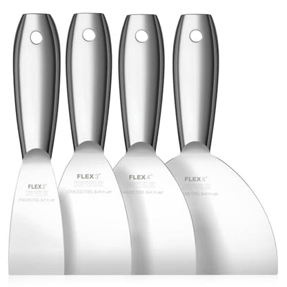 Putty Knife Set, 4Pcs 2",3",4",6" One Piece Putty Knives for Spackling, Drywall, Paint, and Wallpaper Removal, Premium Polished All-Metal Stainless Steel Putty Knife for Smooth Finish - size: 2"3"4"6"
