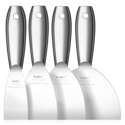 Putty Knife Set, 4Pcs 2",3",4",6" One Piece Putty Knives for Spackling, Drywall, Paint, and Wallpaper Removal, Premium Polished All-Metal Stainless Steel Putty Knife for Smooth Finish - size: 2"3"4"6"