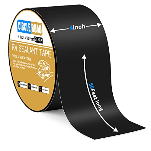 CircleRoad Butyl Sealant Waterproof Tape, RV Roof Tape Black, 4 Inch X 50 Feet RV Repair Sealant Tape, Stop Camper Roof Leaks, UV-Resistant, Weatherproof and Reliable (4In-50FT Black) - style: 4In-50FT Black