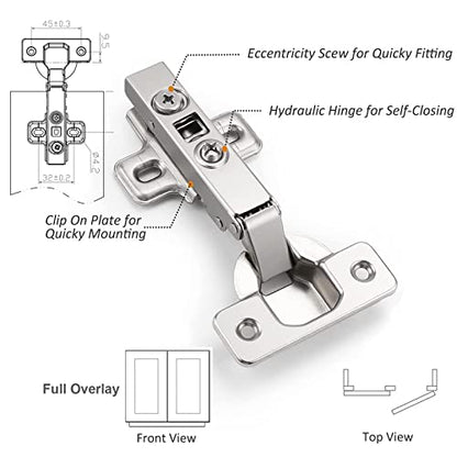 Probrico CHR093 105 Degree Soft Closing European Full Overlay Concealed Hinge with Mounting Plate,1 Pair