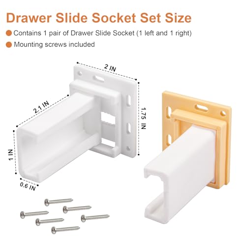 Drawer Slide Socket Set Cabinet Hardware, RV Drawer Parts Fits 1 Inch Drawer Slide, 2-1/8 Inch x 1-3/4 Inch Adjustable Base C-Shaped