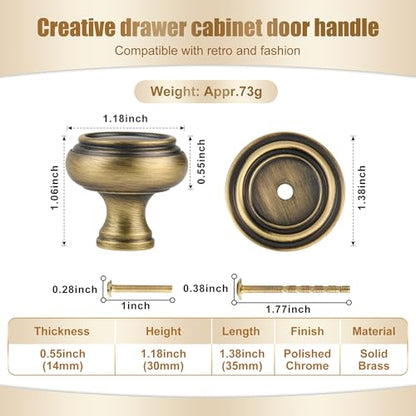5 Pack Matt Bronze Solid Brass Kitchen Cabinet Knobs,Drawer Pulls, 1.18 Inch 30mm Diameter, Modern Furniture Handles for Cupboard Wardrobe(Antique) - style: Bronze