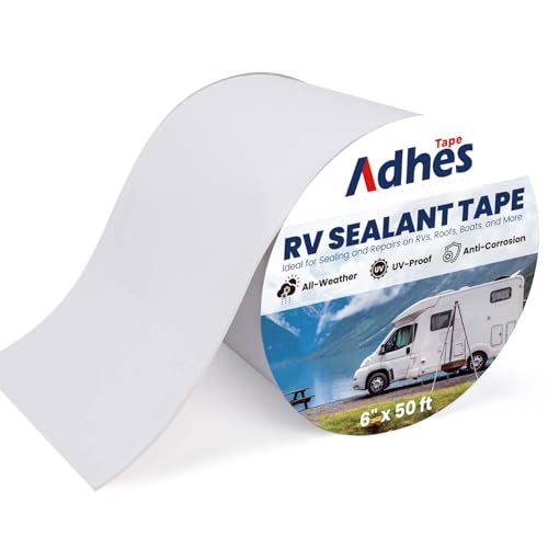 ADHES White Butyl Sealant Tape 6 Inch x 50 FT – Single-Sided Waterproof RV Roof Repair Tape, Leak-Proof Sealant for Camper, Window, Skylight, and Roof Edge - style: 6in x 50ft