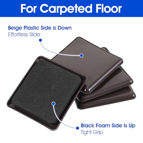 8 PCS Furniture Sliders for Carpet, Square Plastic Moving Slider, 3.5 Inch Sliders for Furniture on Carpet Protectors(Brown) - style: Square