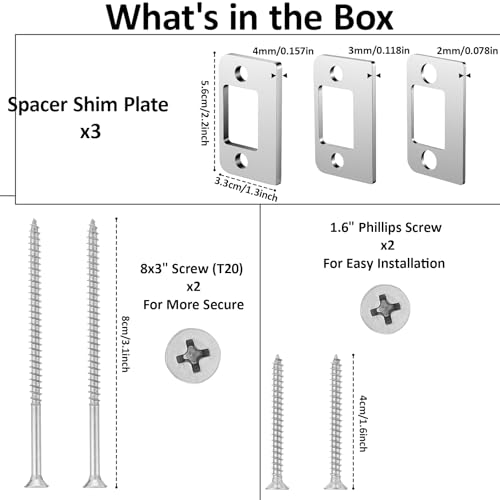 Stainless Steel Universal Residential Security Striker, Set of 3 Different Thickness, Universal Standard Door Strike Plate with Shim, Door Gap Blocker Kit Block Access to Latch - color: Gray