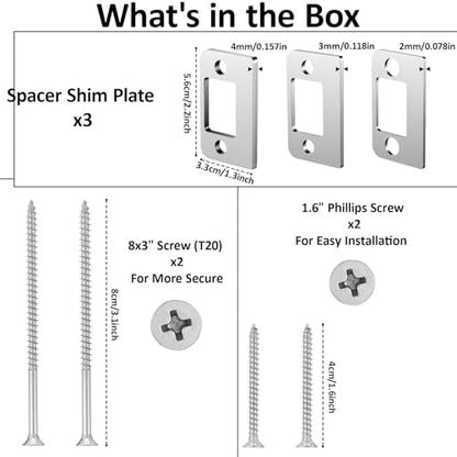 Stainless Steel Universal Residential Security Striker, Set of 3 Different Thickness, Universal Standard Door Strike Plate with Shim, Door Gap Blocker Kit Block Access to Latch - color: Gray