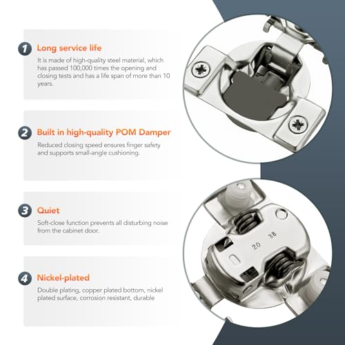 10 Pack (5 Pairs) 3/4" Overlay Soft Close Cabinet Hinges, Satin Nickel Stainless Steel Concealed Hinges with 3D Self-Closing for Face Frame Doors & Kitchens - size: 3/4 inch Overlay