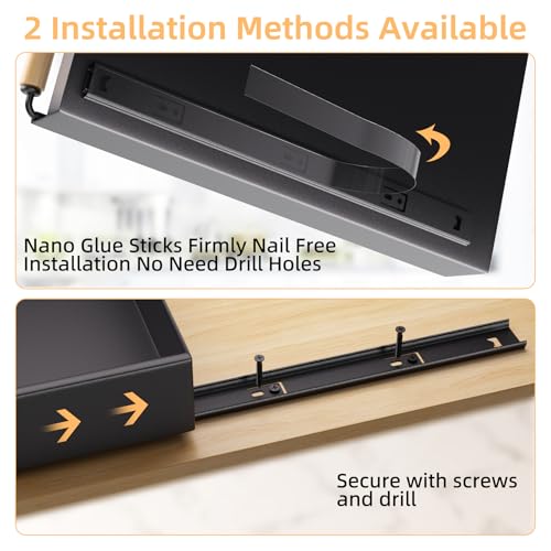 Pull Out Cabinet Organizer, 15.3'' Deep Expandable Slide Out Cabinet Organizer Fixed with Adhesive Nano Film, Slide Out Drawers Pull Out Tray for Cabinet in Kitchen, Pantry, Bathroom, Black - color: Black