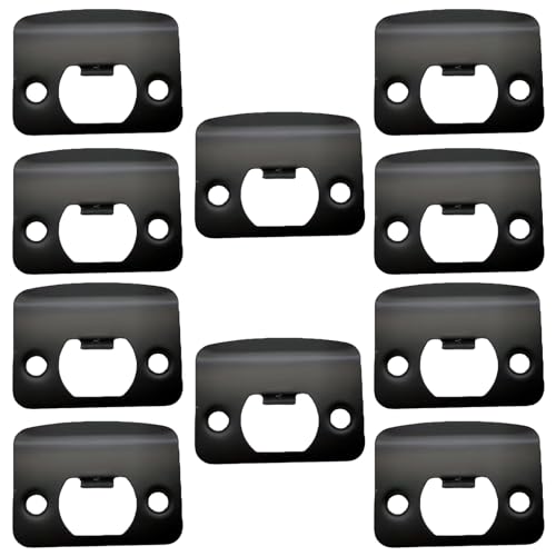 Door Strike Plates, 10Pack Stainless Steel Deadbolt Strike Plates, Full Lip Round Corner Strike Plates, Door Reinforcement Kit, for Home Office Door Frame Repair(Black)