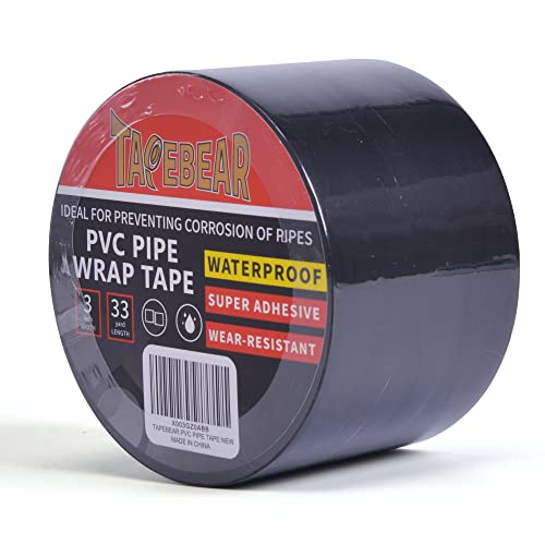 TAPEBEAR Corrosion Protection Pipe Tape, Wrap Pipe Tape for Drain Pipe, Metal & Electrical Piping, Anti-Corrosion Water Leak Proof PVC Tape, 3 Inch X 33 Yds, Black - size: 3inch x 33yard