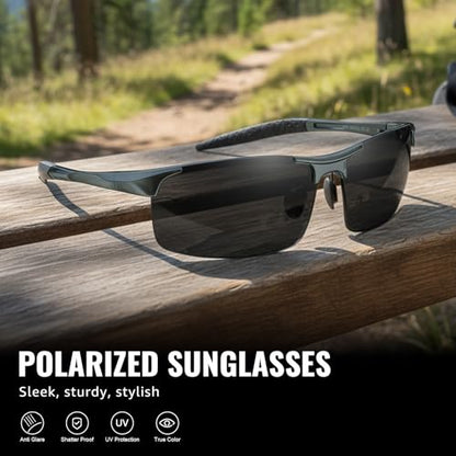 TJUTR Mens Photochromic Sunglasses Day & Night Driving Z87 Sun Glasses Polarized UV400 Protection Safety Glasses - color: C Gun Frame/Grey Polarized Lens
