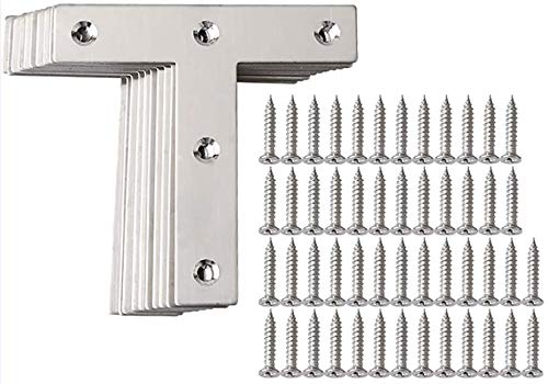 Alise T Flat Brackets,Corner Bracket Corner Brace Mending Plate Repair 80mm x 80mm Stainless Steel Flat Braces for Wood Tables, Chairs, Sofas, Beds, Cabinets, Doors and Windows,Brushed,Pack of 10 - size: 80x80mm, style: Brushed