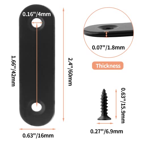 Jiozermi 12 Pcs Straight Brace, Flat Brace 2.4” x 0.6”, Stainless Steel Straight Bracket, Mending Joining Plates for Wood, Board, Bed Frame, Furniture & Shelves, Matte Black - size: Black, 2.4” x 0.6”, 12 Pcs