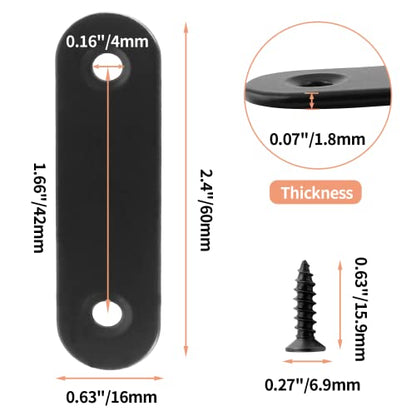 Jiozermi 12 Pcs Straight Brace, Flat Brace 2.4” x 0.6”, Stainless Steel Straight Bracket, Mending Joining Plates for Wood, Board, Bed Frame, Furniture & Shelves, Matte Black - size: Black, 2.4” x 0.6”, 12 Pcs