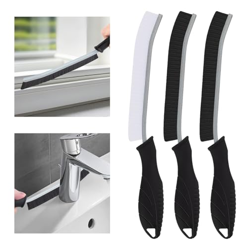TQRR 3Pcs Hard Bristle Crevice Cleaning Brush, Scrub Brush, Kitchen Sink Cleaning Brush, Grout Brush, Corner Brush Cleaning Tools for Toilet, Bathroom, Gap, Home, Household, Window (3, Black) - color: Black