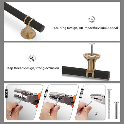 10 Pack 5 Inch Cabinet Pulls knurled Matte Black and Champagne Bronze Kitchen Cabinet Handles Aluminum and Zinc Alloy Drawer Pulls Solid Cabinet Hardware - color: Black and Champagne Knurled, size: 5'' Hole Center(128mm)