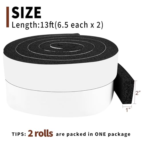 Yotache Open Cell Foam Air Conditioner Weather-Strip Seal Tape 2"x1", Thick Adhesive with High Resilience Foam Cushion Strip, 6.5 Ft x 2Pcs - size: (2"×1") 13FT
