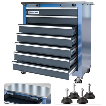 LARBANKE 7-Drawer Rolling Toolbox,Tool Box with 360° Lockable Wheels and Padded Feet,Tool Chest with Keyed Locking System and Drawer Liners,can be Combined Storage System with Tool Chest - style: 7 Drawer Rolling Tool Chest with feet pad