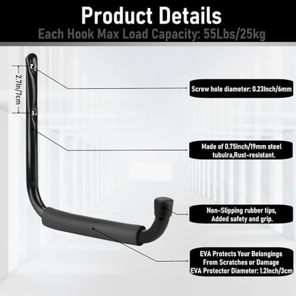 Heavy Duty Steel Garage Storage Hooks, 9.5Inches Jumbo Arm Ladders Utility Rack, Wall Mounted Hanger Organizer for Tools, Bikes, Jeep Door - style: 9.5Inch, pack of 6