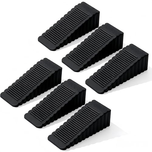 6 Pack Rubber Door Stoppers Wedge, Elfthloo Stops Fits 5-23mm Gaps, Non-Slip Floor & Wall Protector, Doorstops for Bottom of Door, Black - color: Black, size: 6 Pieces