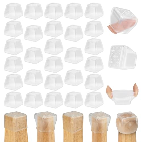 Amrules 28Pcs Square Chair Leg Floor Protectors, Silicone Chair Feet Caps to Protect Carpets and Felt Pads Furniture Leg Caps Covers from Scratches and Noise(Clear, Large Fit: 1.03"-1.6") - color: Clear-forcarpet, size: Square L(Fit:1.03"-1.6")