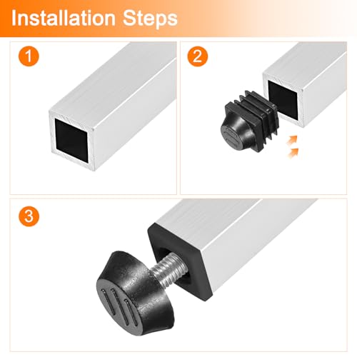 uxcell 8 Set Leveling Feet, M8x20x30mm Plastic Adjustable Furniture Leg Leveling Rectangle Tube Insert Screw-in Glide Levelers Fit Hole 20mm for Table Chair Furniture, Black - size: M8x20x30mm