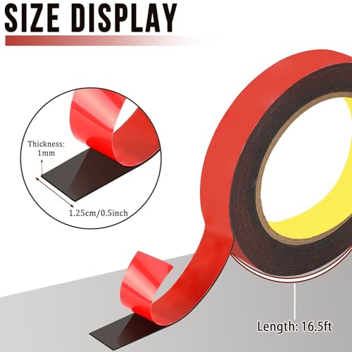 UPINS 2 Rolls Double Sided Tape Heavy Duty, 0.5IN x 16.5FT Two Sided Mounting Tape Water-Repellent Strong Adhesive 3M Foam Tape Strips for Automotive Car Outdoor Home Office Decor (Black)