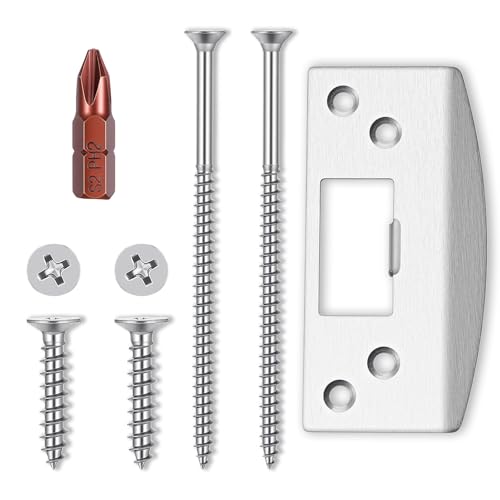 Oversized Door Strike Plate, Heavy Duty Version, Stainless Steel Reinforced Latch Guide Plate with Large Hole, Universal Round Corner Latch Strike Plate Extender Strike Restorer Kit